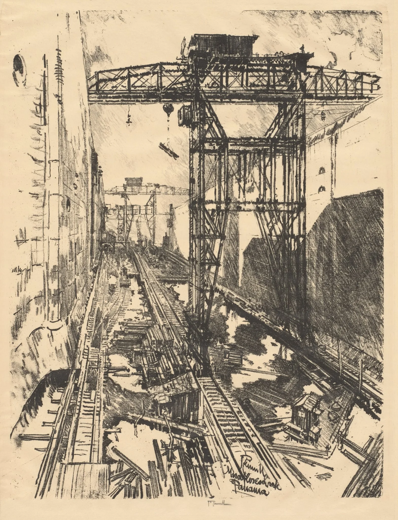 Cranes at Miraflores Lock, Panama, detail