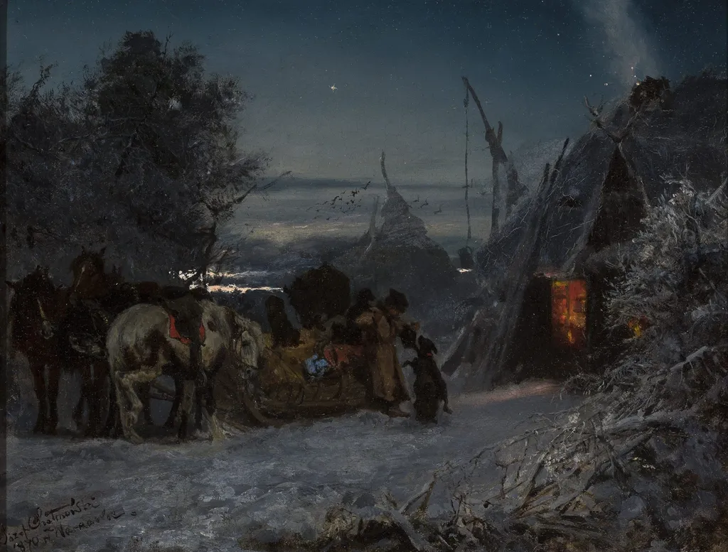 Morning in the Forest, by Józef Chełmoński, oil, 1870