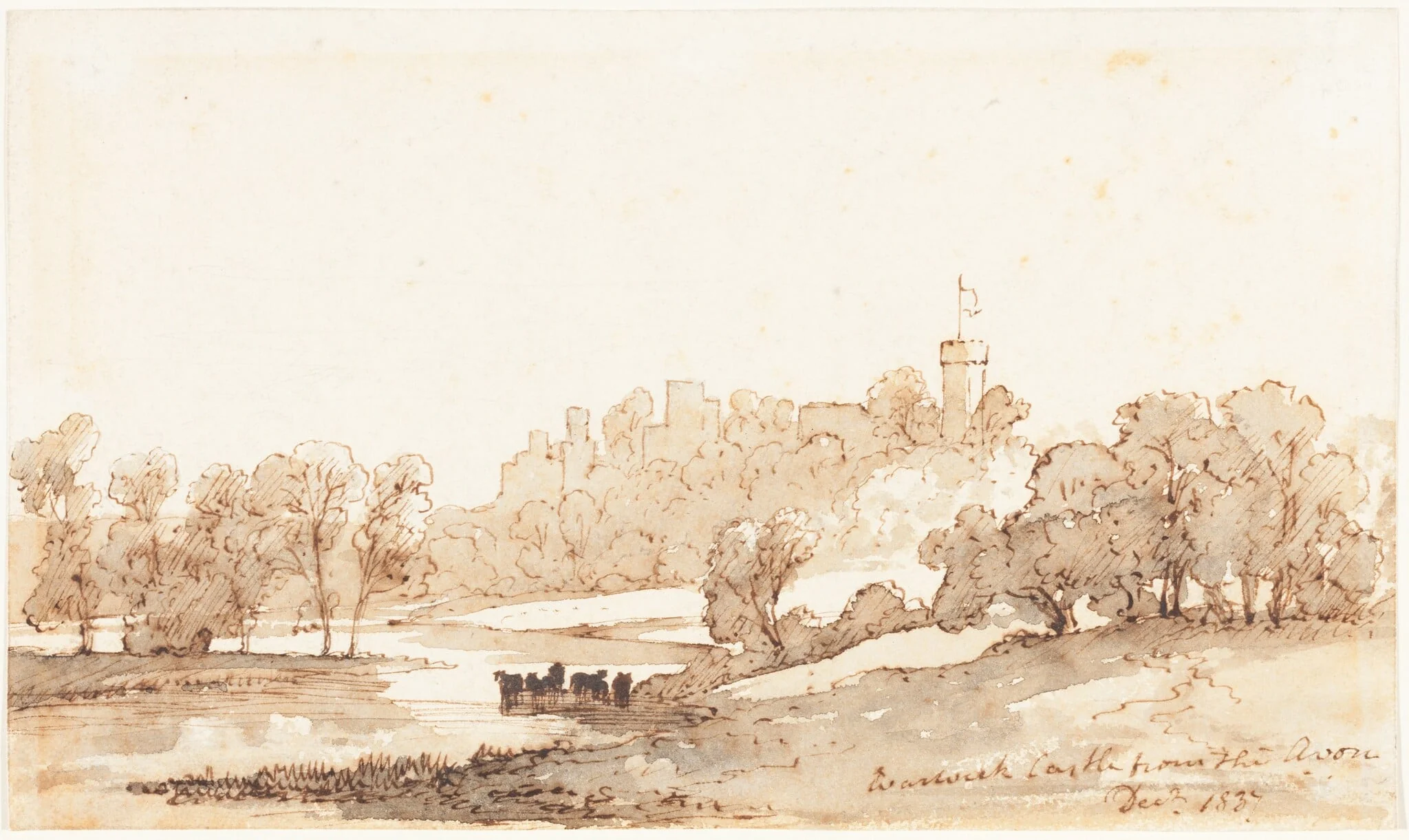 Warwick Castle from the Avon, detail