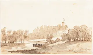 Warwick Castle from the Avon, by John Baverstock Knight, ink, 1837