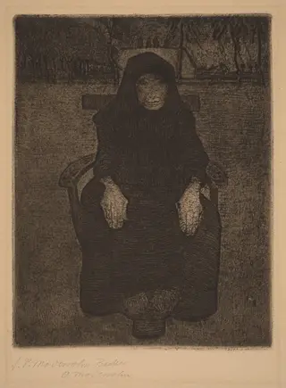 Seated Old Woman, by Paula Modersohn-Becker, ink, 1900