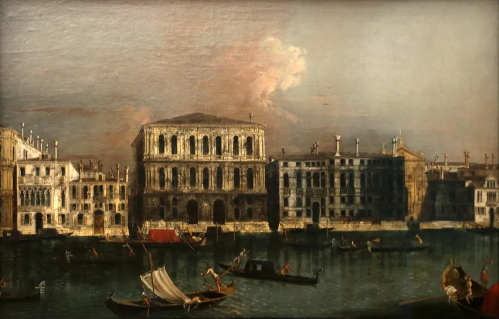 View of the Canal Grande in Venice with a Look at Ca'Pesaro, by Francesco Albotto, oil, 1745