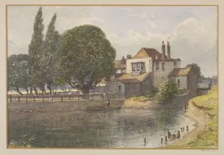 The White Hart, on the River Lea at Temple Mills, Hackney Marshes, by J. T. Wilson, watercolor, 1869