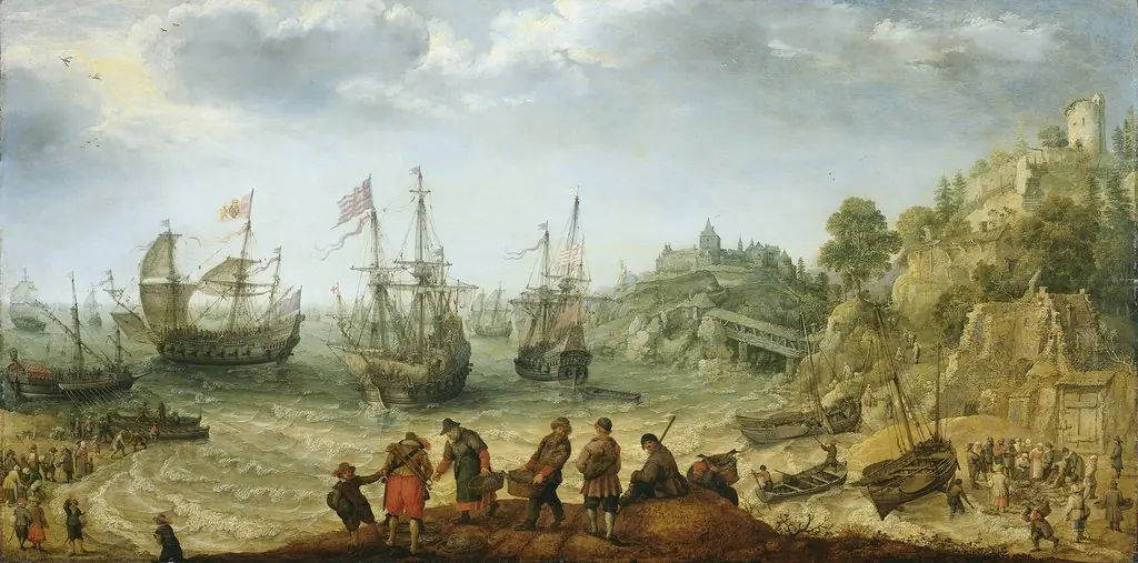 Ships off a rocky coast, by Adam Willaerts, oil, 1621