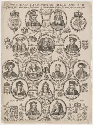The Royal Progenei of our Most Sacred King James, by Benjamin Wright, ink, 1615