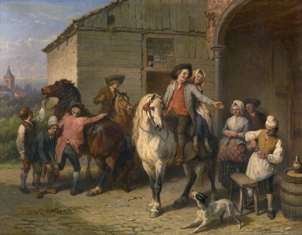 Horsemen at the Inn, by Jean Baptiste Madou, oil, 1856