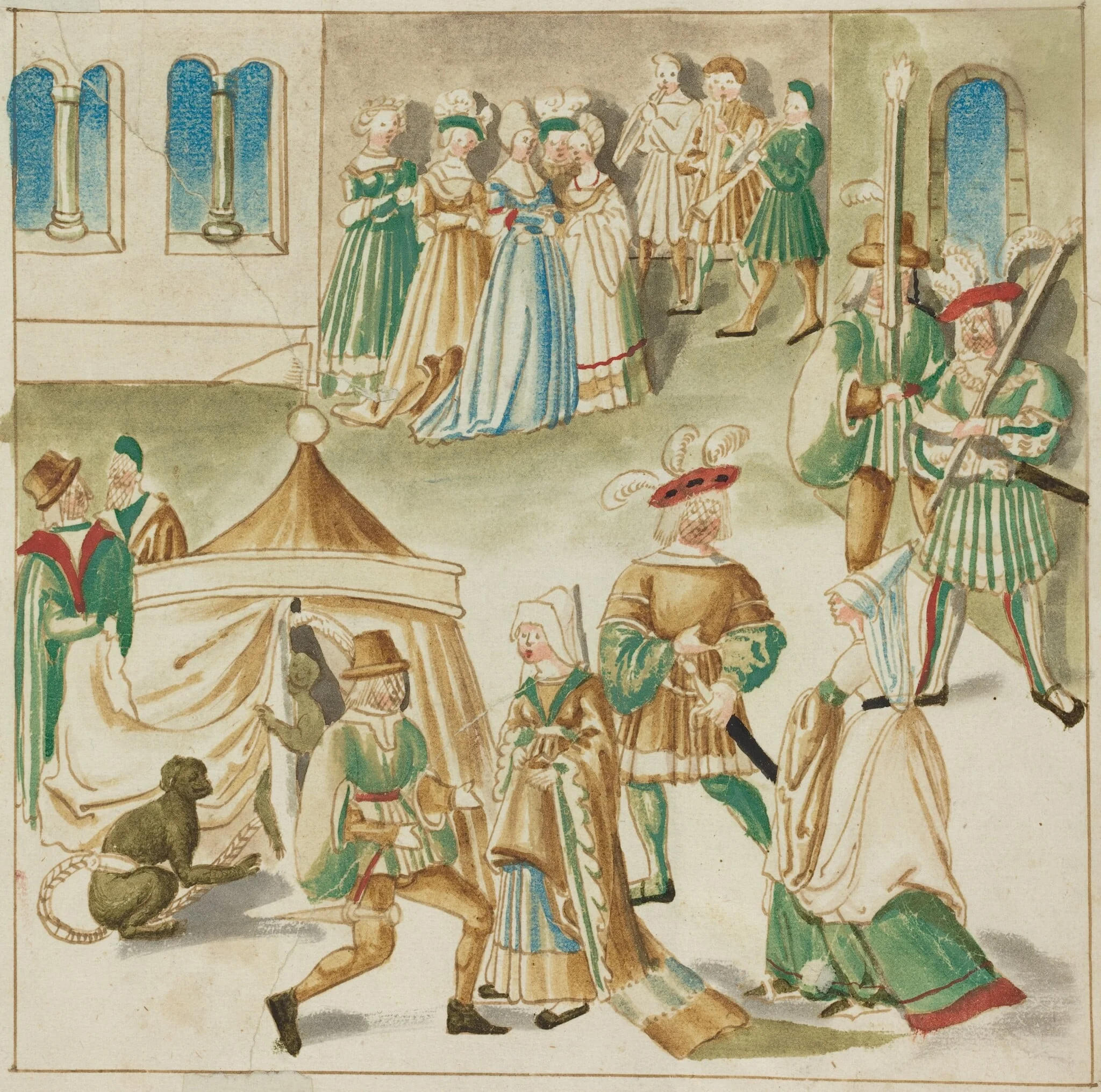 Court Amusements with Two Monkeys, detail