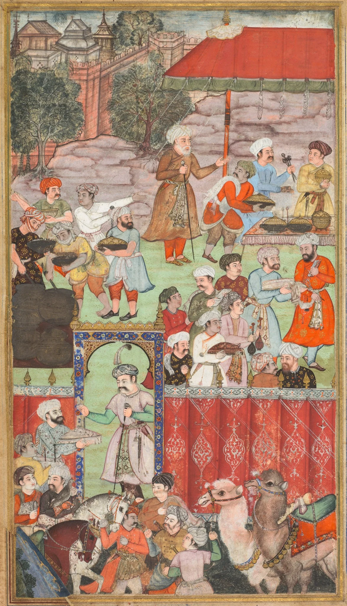 A feast for Babur hosted by his half-brother Jahangir Mirza in Ghazni in May 1505, from a Babur-nama (Memoirs of Babur), detail