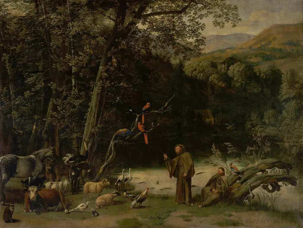 Saint Francis of Assisi Preaching to the Animals, by Johannes Siberechts, oil, 1666