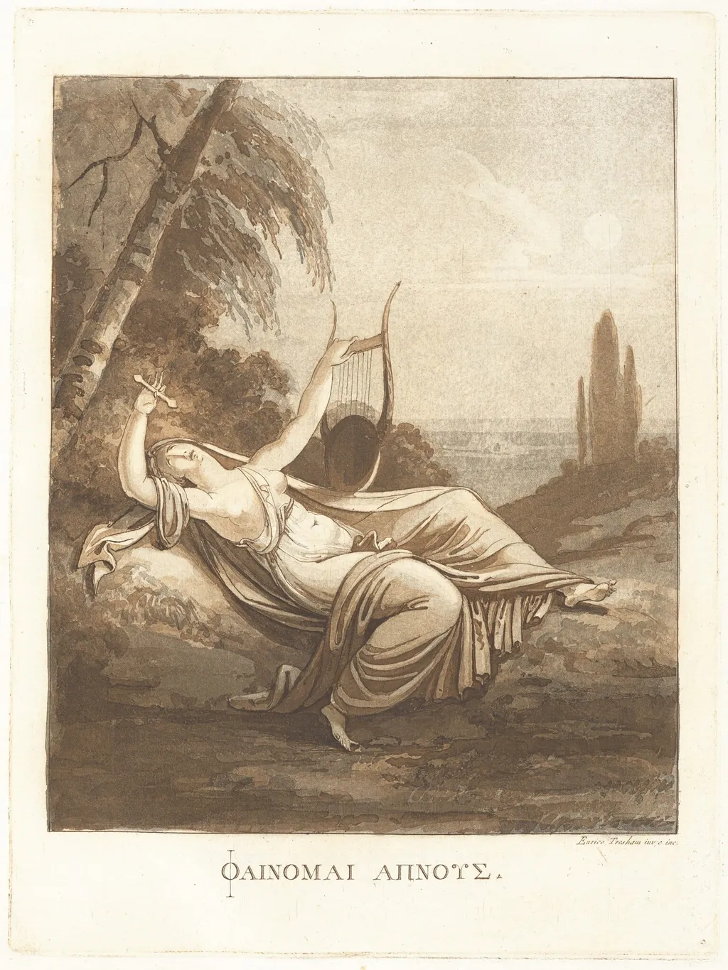ΦΑΙΝΟΜΑΙ ΑΠΝΟΥΣ (I Seem to Be Breathless), by Henry Tresham, ink, 1784