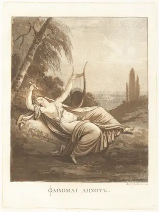 ΦΑΙΝΟΜΑΙ ΑΠΝΟΥΣ (I Seem to Be Breathless), by Henry Tresham, ink, 1784