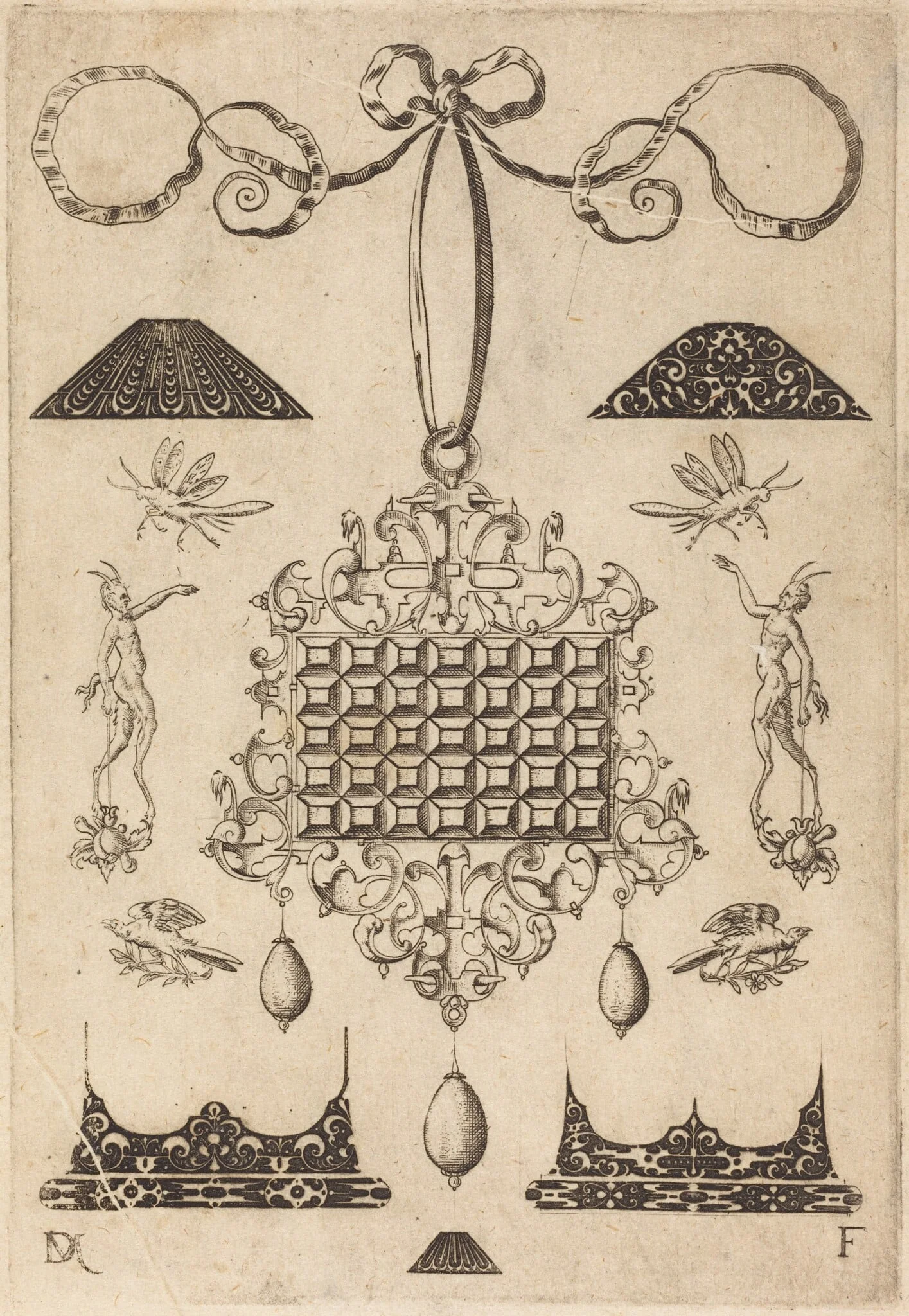 Large Pendant with Square with 35 Flat Stones, detail