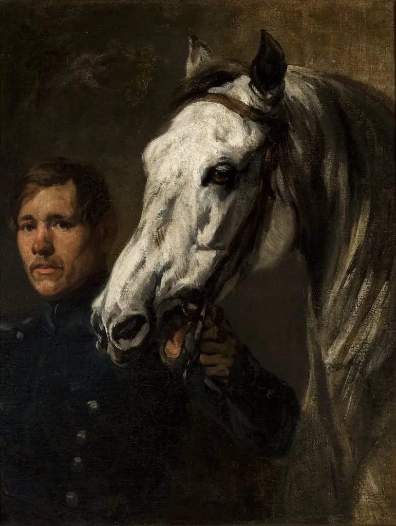 Stable Boy Holding the Horse by the Bridle, by Piotr Michałowski, oil, 1837