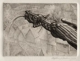 Illustration for "Peronnik the Fool":  A Gargoyle, by Stephen Gooden, 1933