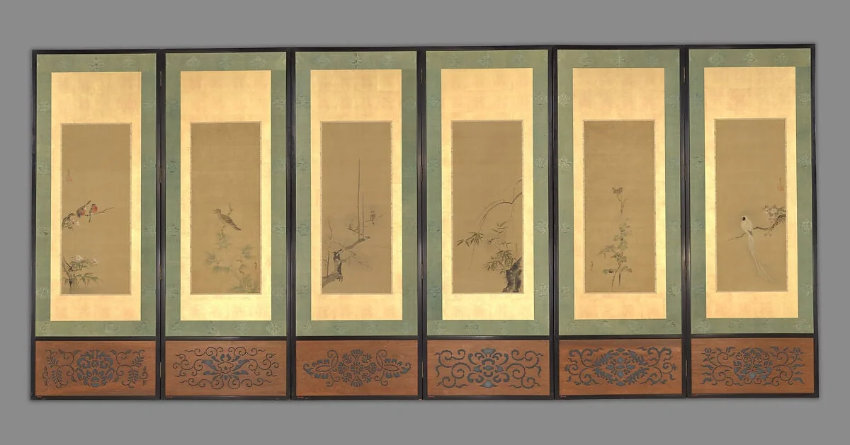 狩野探幽・狩野尚信・清原雪信 花鳥図屏風|Birds and Flowers, detail