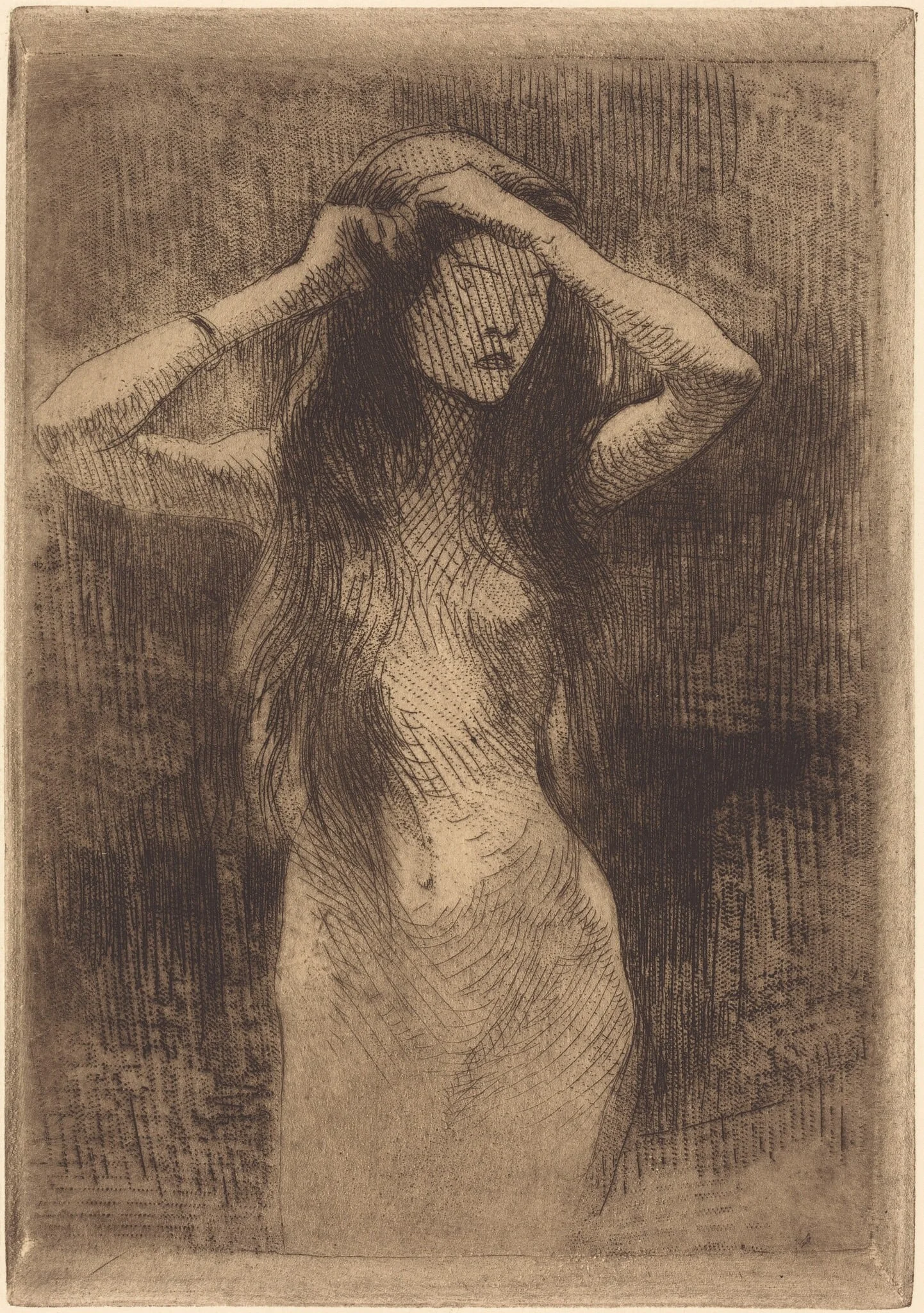 Nude Girl Combing Her Hair, detail