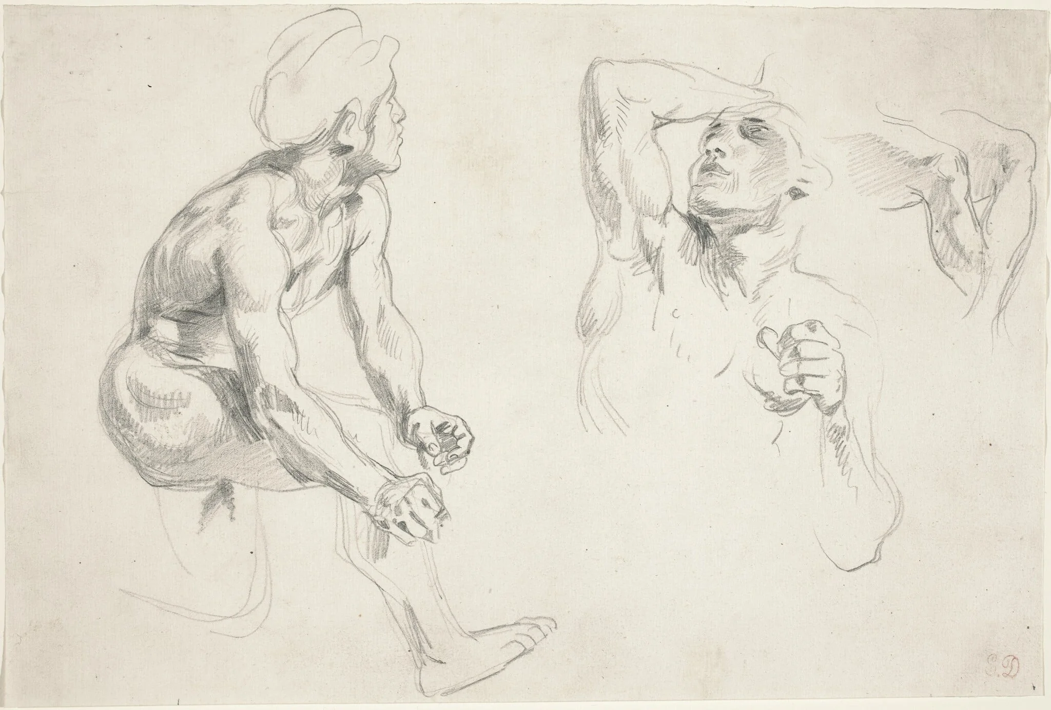 Male Nude Posing for Figures in the "Frise de la Guerre", detail