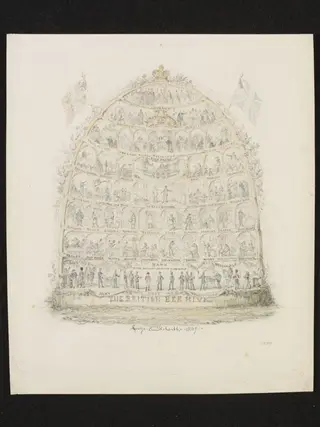 Preliminary drawing for 'The British Bee Hive'., by George Cruikshank, 1850