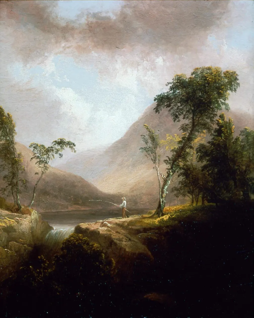Fishing by a Waterfall, by Thomas Doughty, oil, 1837