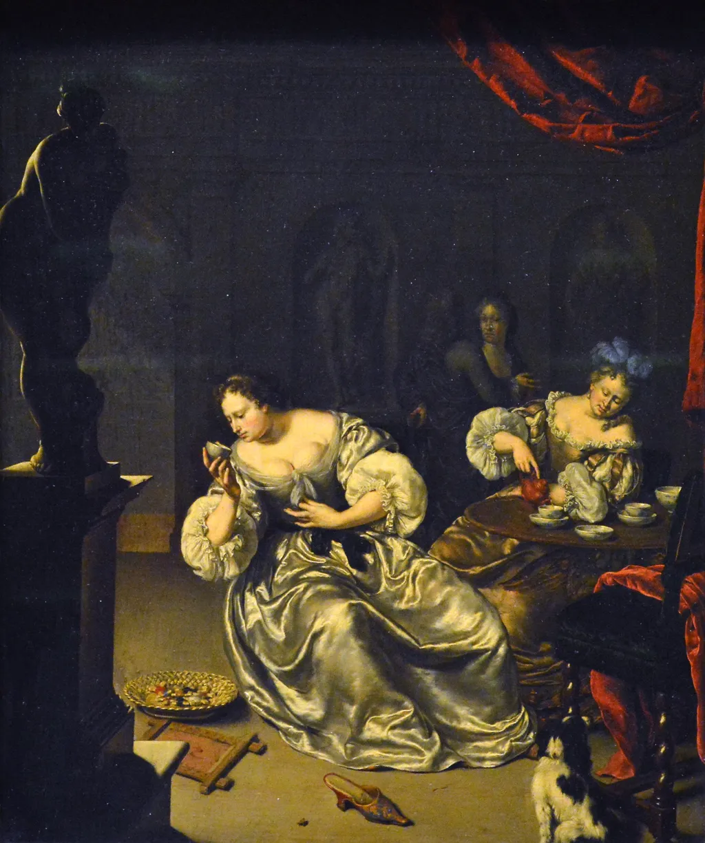 Tea Party, by Willem van Mieris, oil, 1700