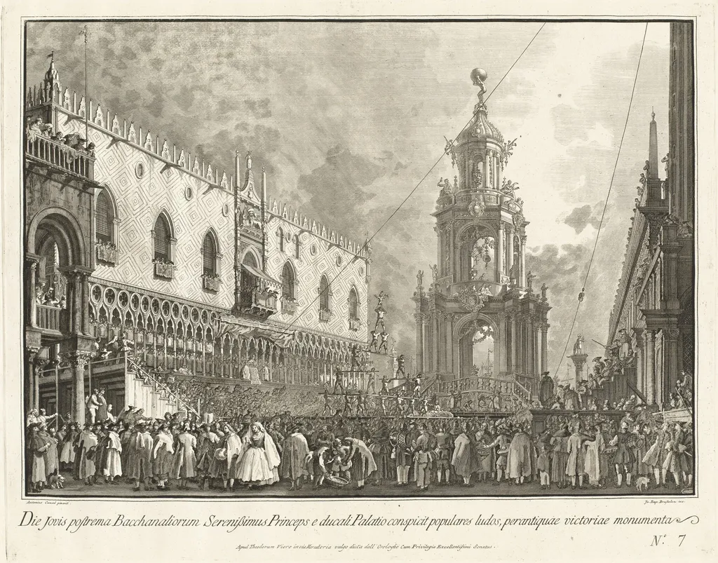 The Doge Attends the Giovedi Grasso Festival in the Piazzetta, by Giovanni Battista Brustolon, ink, 1764