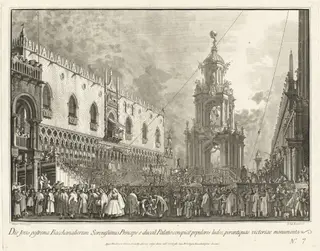 The Doge Attends the Giovedi Grasso Festival in the Piazzetta, by Giovanni Battista Brustolon, ink, 1764