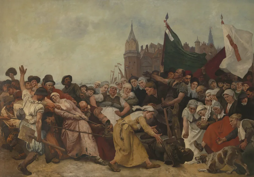 The Shattered Statue of the Duke of Alva Being Dragged Through the Streets, by Charles Verlat, oil