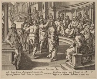 Saint Paul before the High Priest, by Philip Galle, ink, 1574