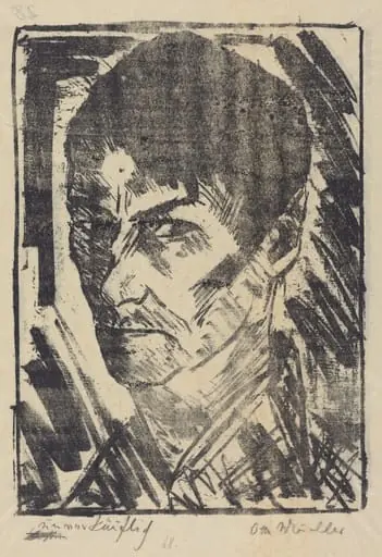 Self-Portrait Facing Left (Selbstbildnis nachlinks), by Otto Mueller, ink, 1920