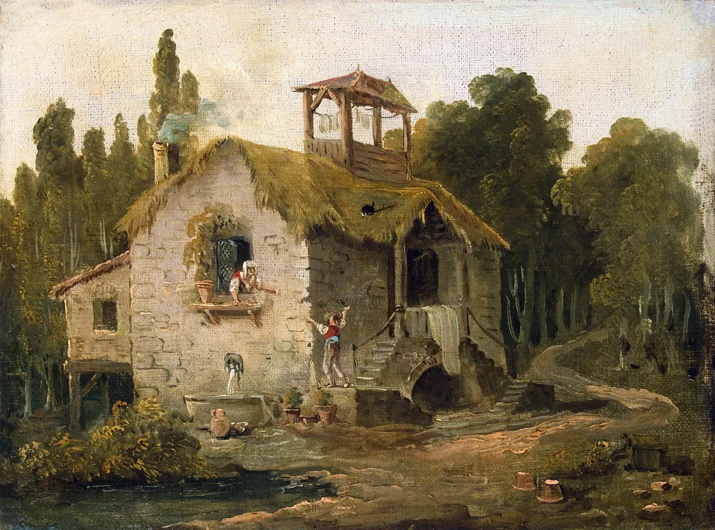 Cottage in the Forest, by Hubert Robert, oil, 1798