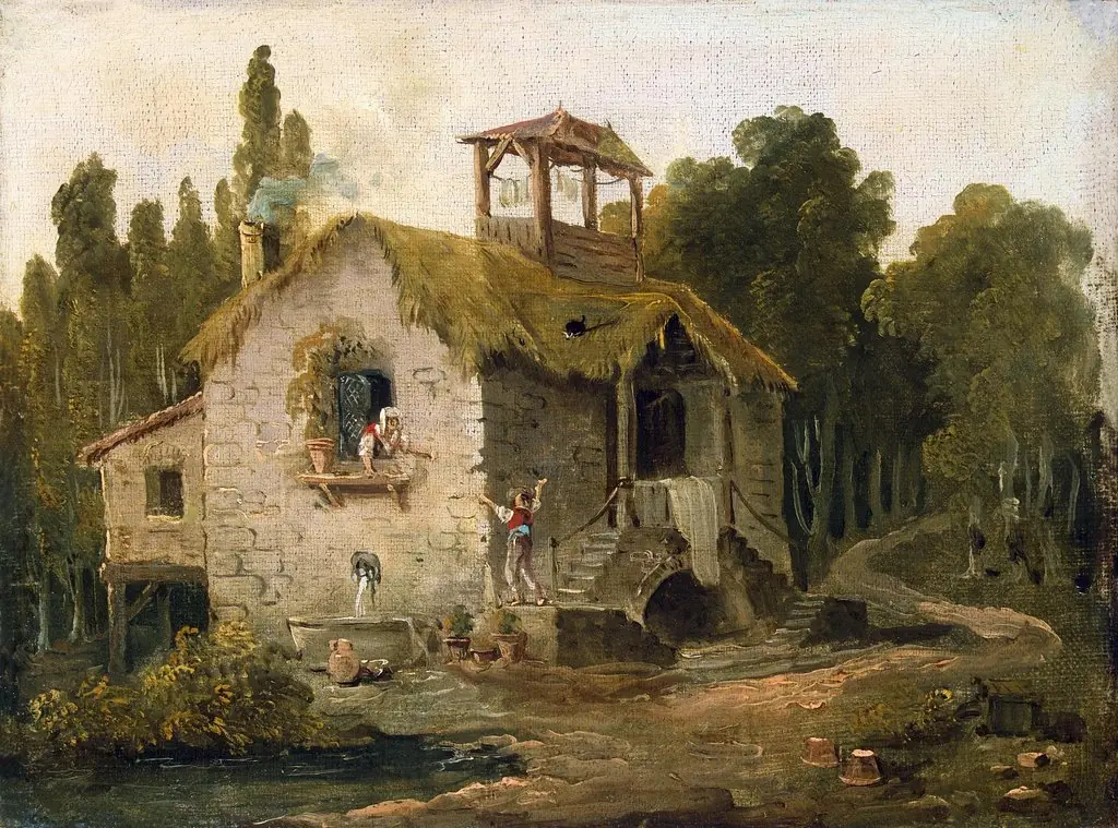 Cottage in the Forest, by Hubert Robert, oil, 1798