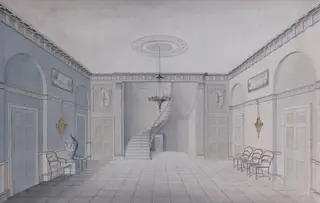 The entrance hall at Lythwood, Baystonhill, Shropshire, by George Steuart, watercolor, 1800