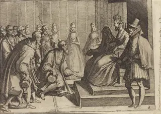 Margaret of Austria Giving Audience to a Nobleman [verso], by Raffaello Schiaminossi, ink, 1612