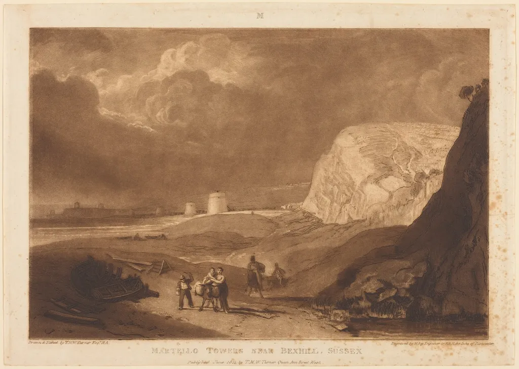 Martello Towers near Bexhill, Sussex, by Joseph Mallord William Turner, ink, 1811