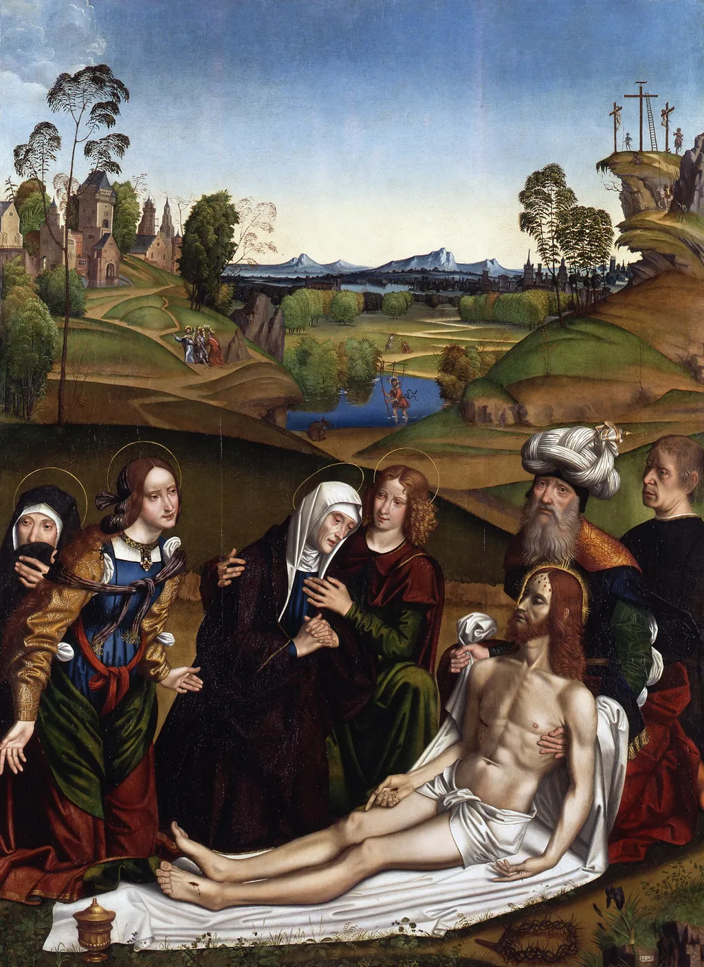 The Lamentation of Christ with a Donor, by Domenico Panetti, paint, 1505