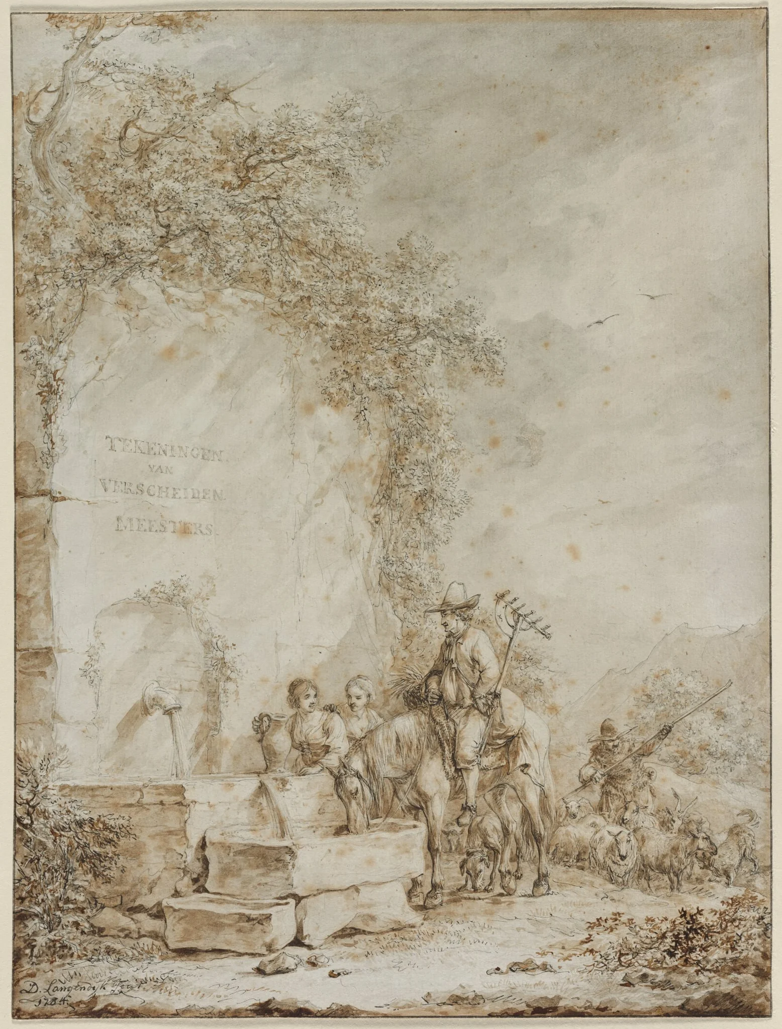 Frontispiece for an Album of Drawings: Peasants at a Fountain (recto), detail