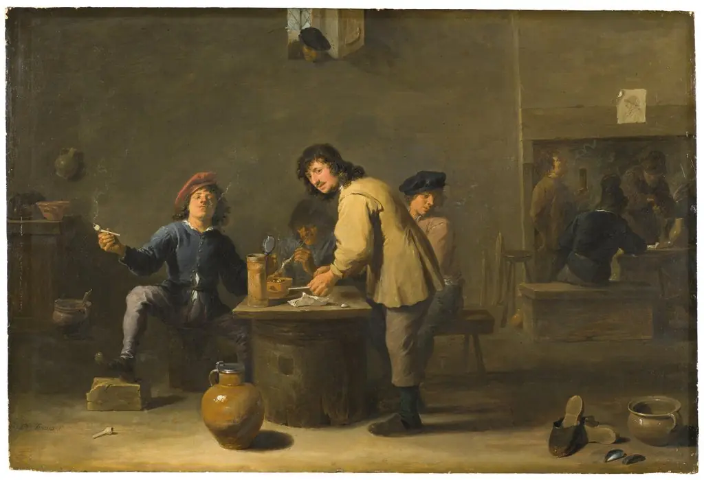 Tavern Scene with Pipesmokers, by David Teniers the Younger, oil, 1635