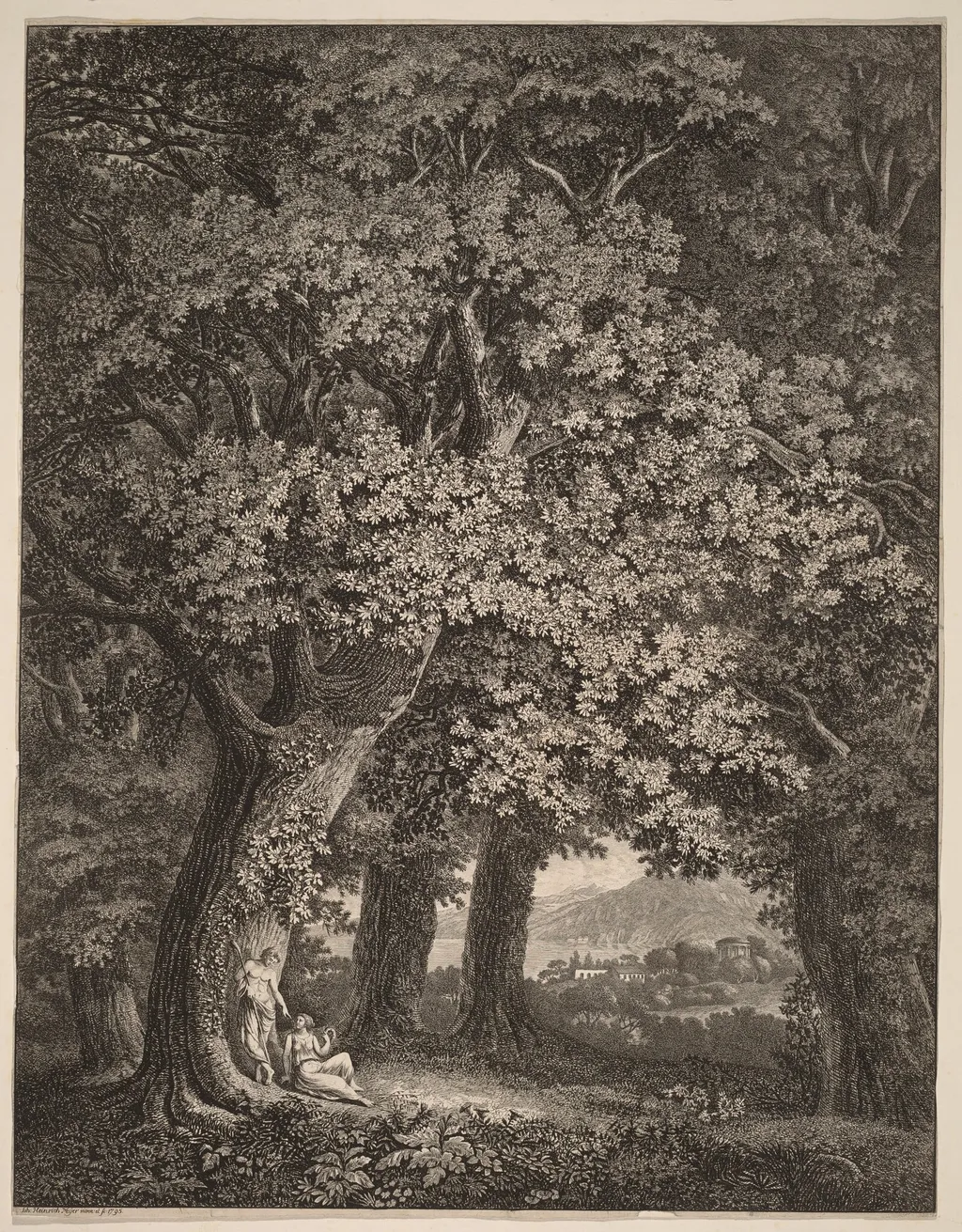 Italian Landscape with a Pair of Shepherds, by Johann Heinrich Meyer, ink, 1795