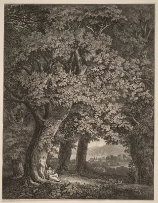 Italian Landscape with a Pair of Shepherds, by Johann Heinrich Meyer, ink, 1795