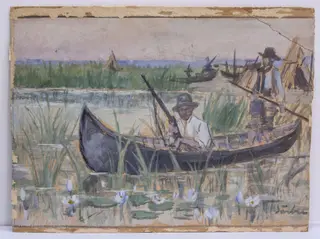 La pescuit în Deltă, by Gheorghe Sârbu, 1929