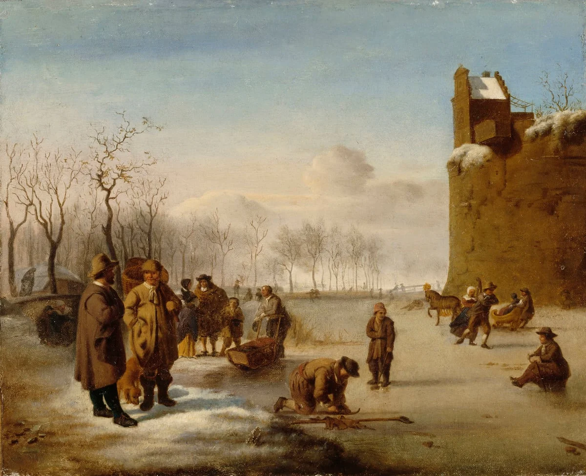Luistelijoita, kopio Adriaen van de Velden mukaan, detail