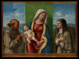 Madonna and Child with Saints Francis and Clare, by Giovanni Battista Cima da Conegliano, oil, 1510