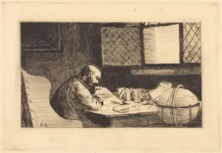Geographer (Le geographe), by Alphonse Legros, ink, 1874