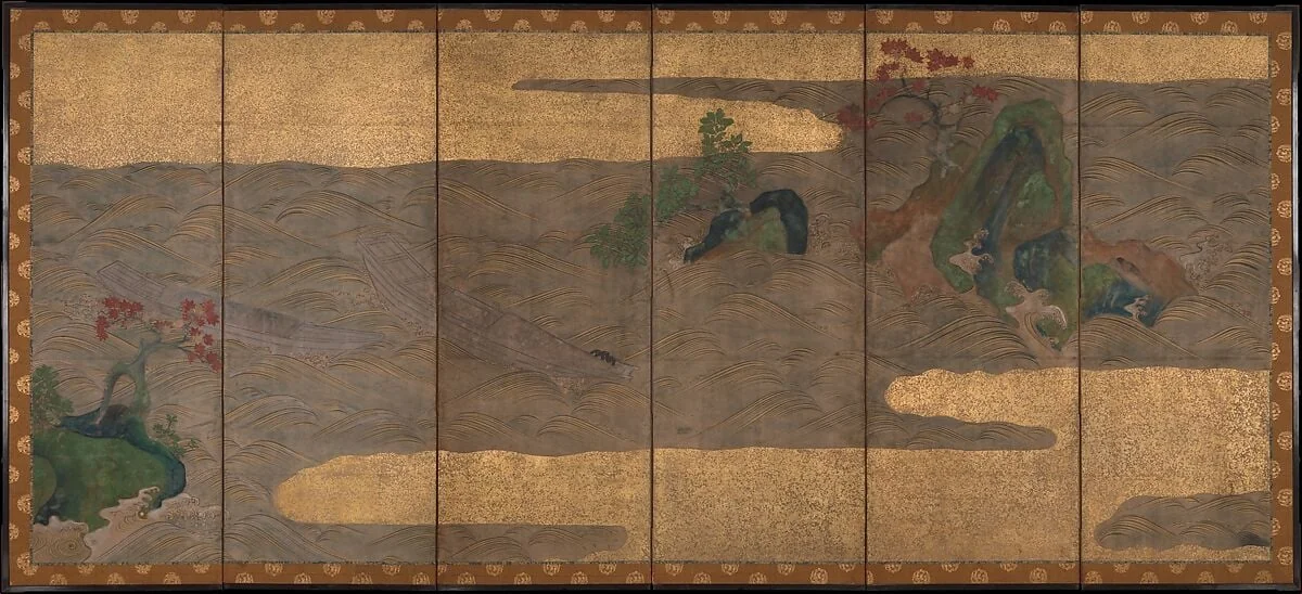 波に舟図屏風|Boats upon Waves, detail