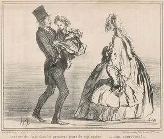 Le rues de Paris dans les premiers jours de Septembre ..., by Honoré Daumier, ink, 1858