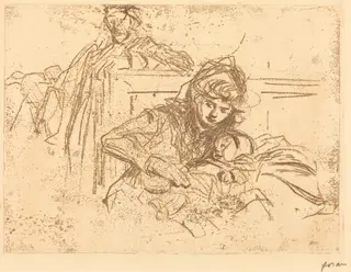 Témoins à l'audience (1ère planche) (Evidence at the Hearing) (first plate), by Jean-Louis Forain, ink, 1908