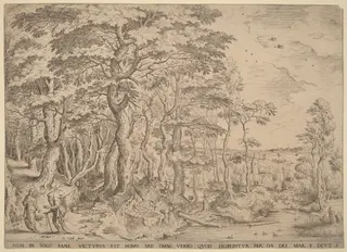 Landscape with the Temptation of Christ, by Hieronymus Cock, ink, 1554