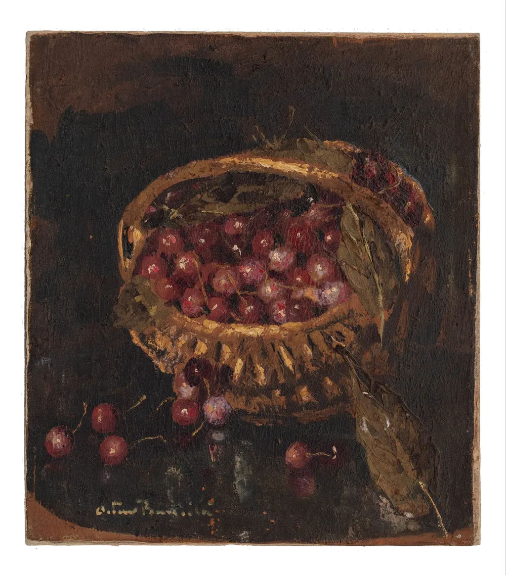 Coș cu cireșe, by Octav Băncilă, 1850