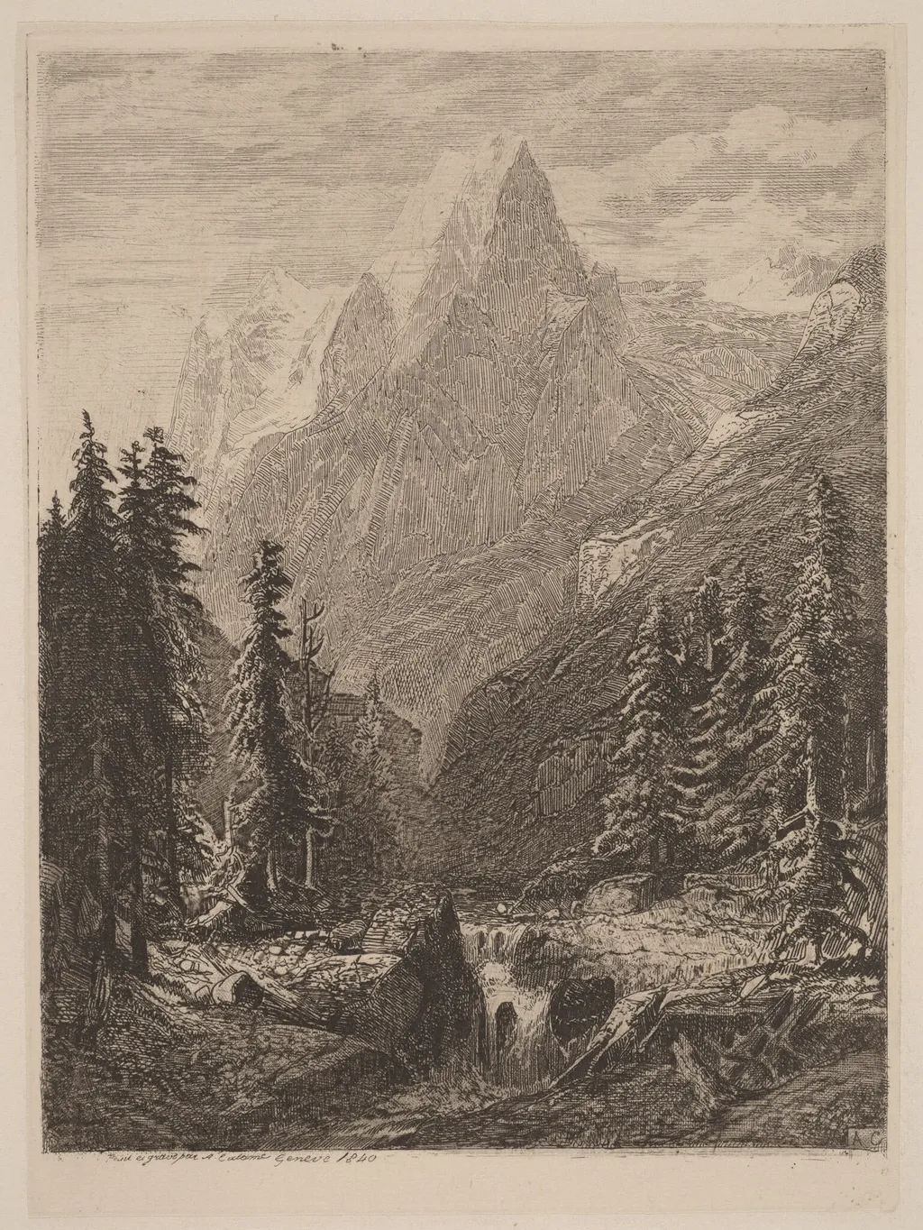 Mountain Meadow, by Alexandre Calame, ink, 1840