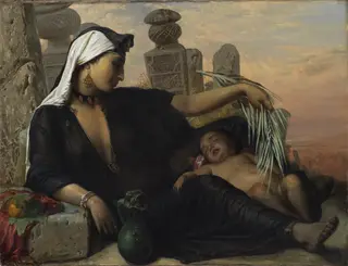 An Egyptian Fellah Woman with her Baby, by Elisabeth Baumann, oil, 1872